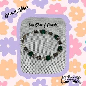Bali Silver & Emerald Cubes- Handcrafted Swarovski Crystal Beads Bracelet